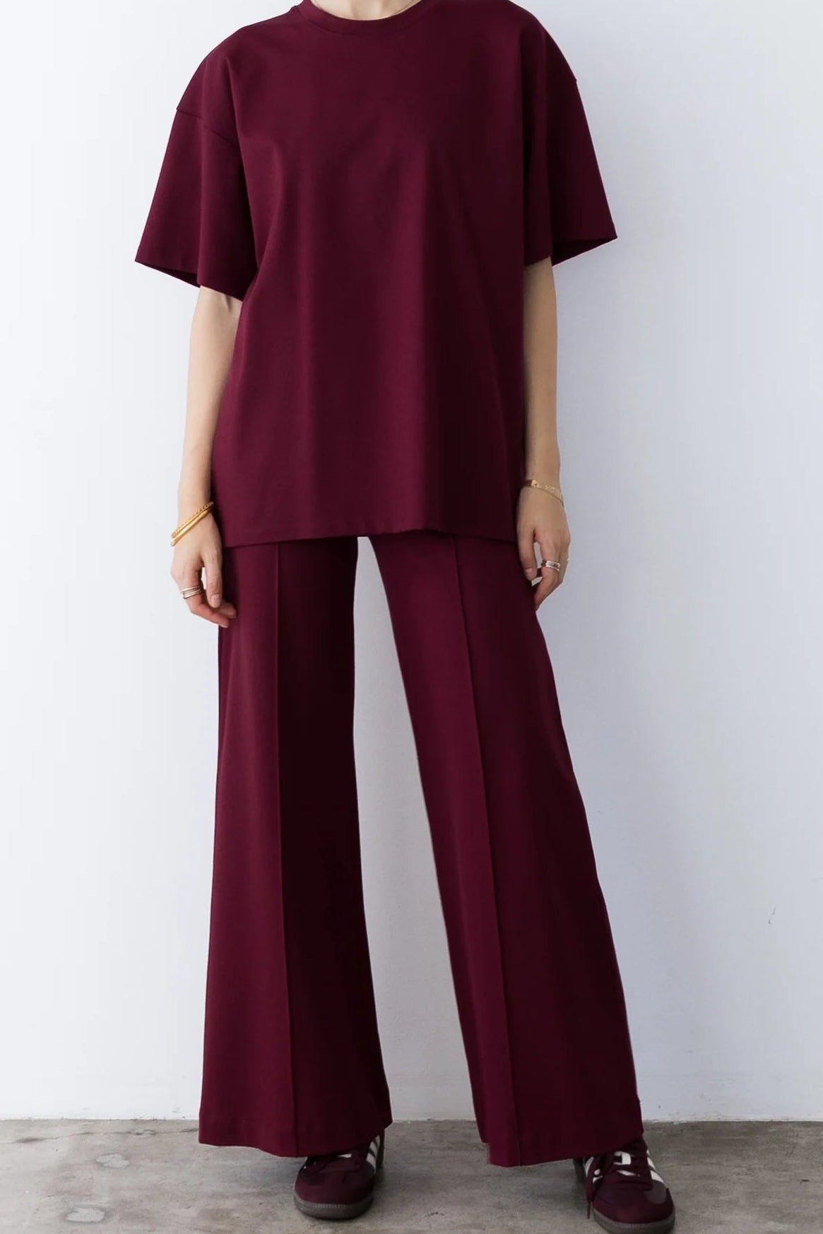 Wine Ponte Knit Standard Wide Leg Pant