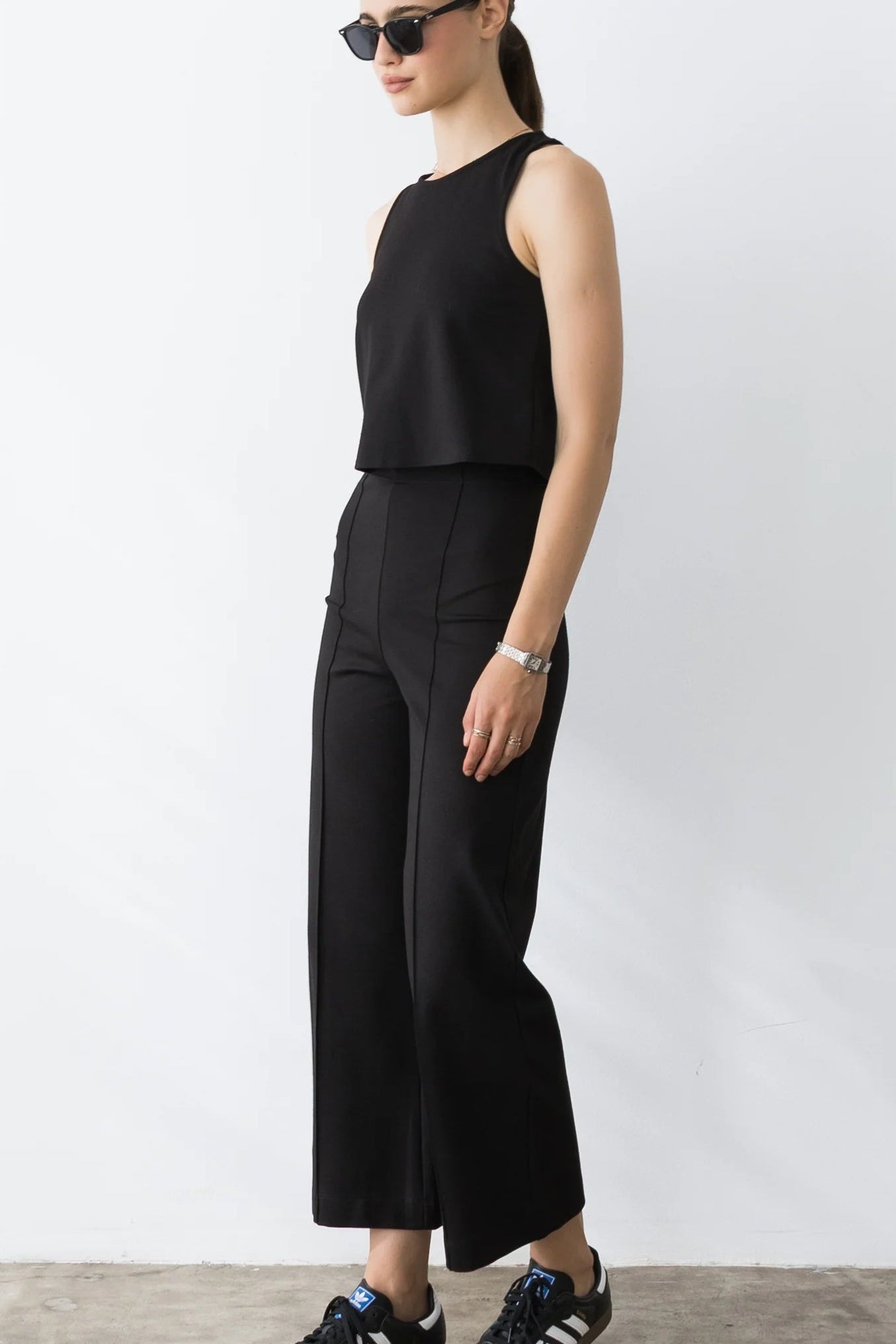 Ponte Knit Cropped Straight Leg Pant- Black