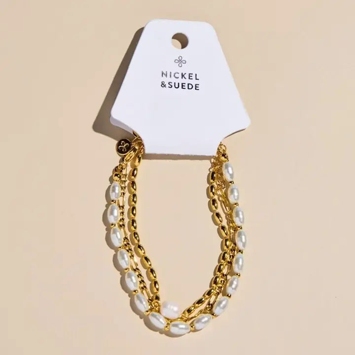 Gold Pearl Bracelet Stack Set