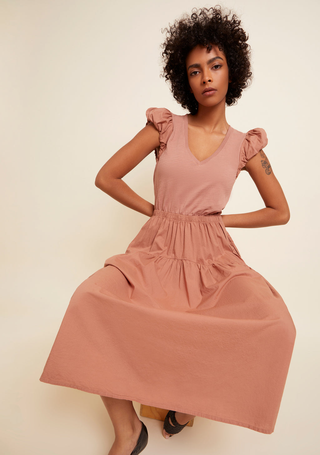 Iliana Bubble Sleeve Midi Dress- Amphora**FINAL SALE**