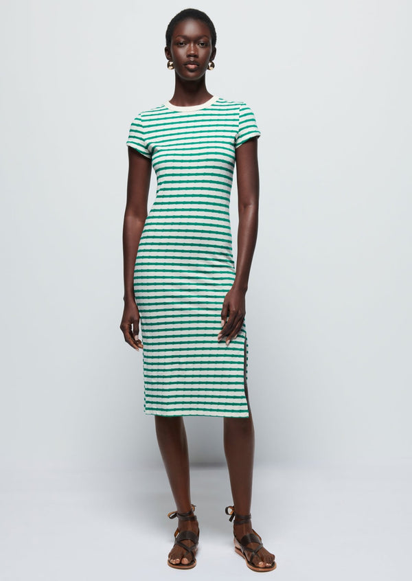 Ingrid Shrunken T-Shirt Dress- Verdant Green Stripe