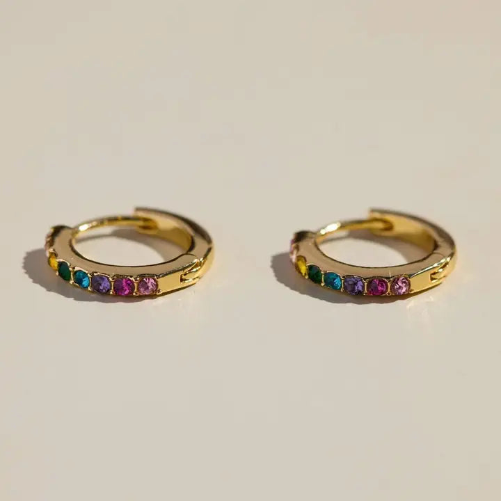 Rainbow Pave Huggies- Gold