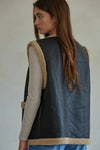 Woven Button Down Vest- Black