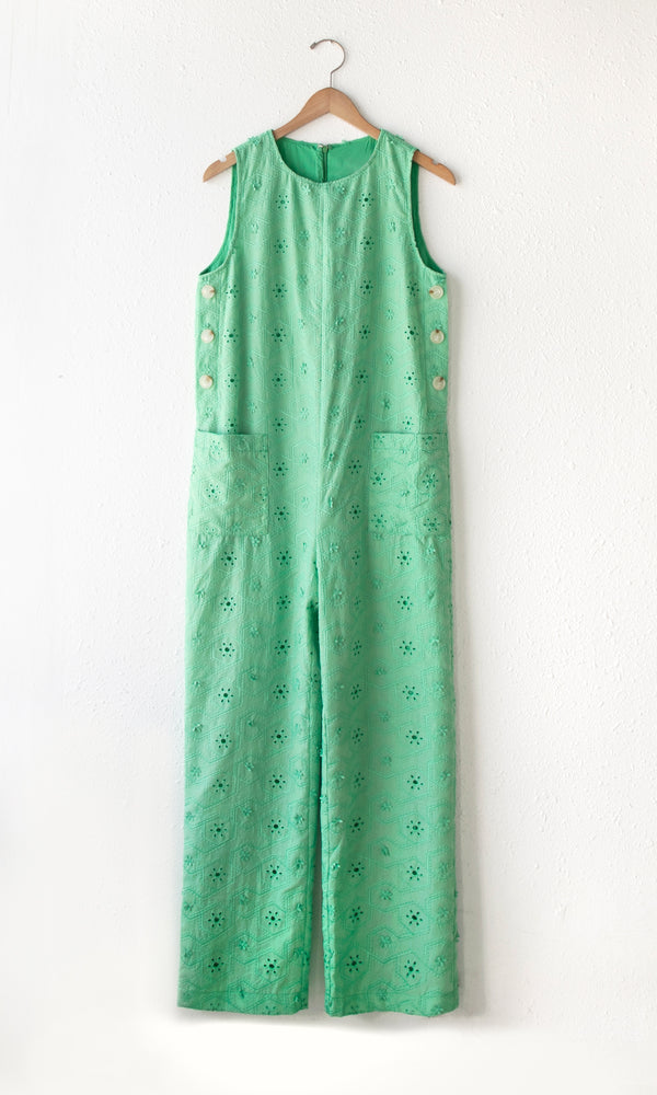Augustina Embroidered Loose Jumpsuit- Apple Green