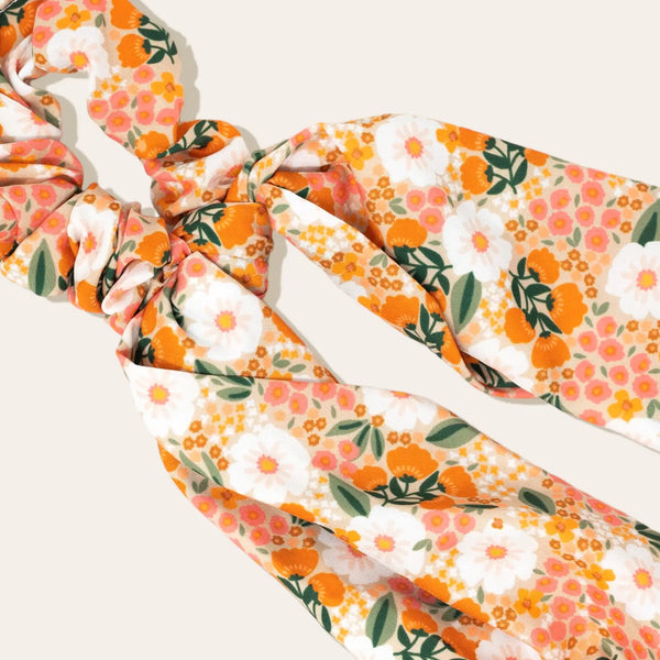 Tan and Yellow Floral Hair Tie Scarf