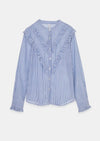 Striped Shirt With Ruffles- Blue/White