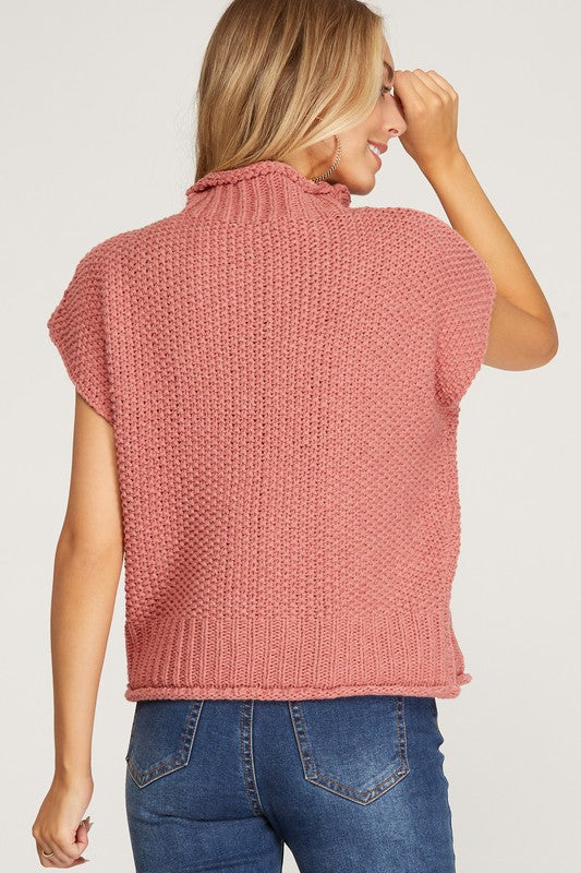 Mock Neck Sleeveless Sweater- Salmon Pink**FINAL SALE**