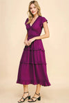 Ruffled Tea Length Dress- Deep Berry