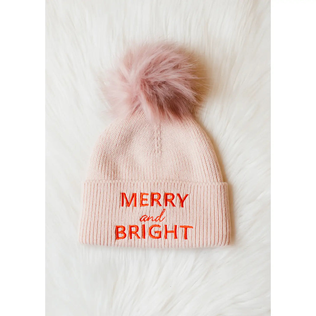Merry & Bright Knit Pom Hat- Blush Pink