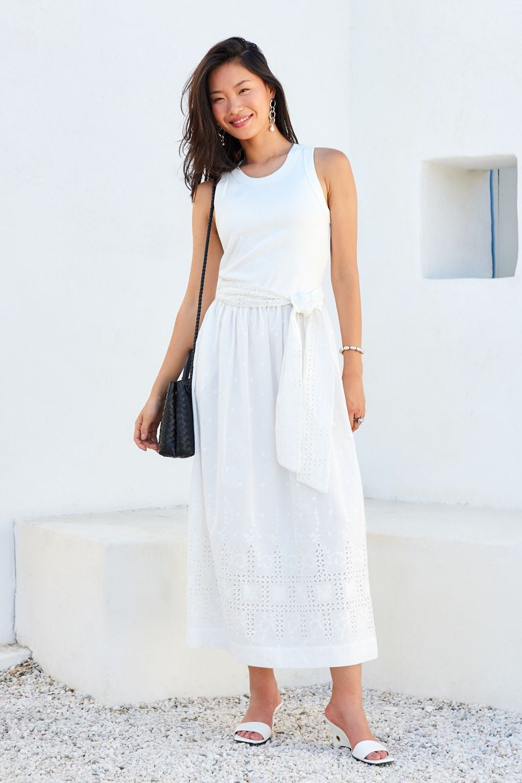 Seline Contrast Midi Dress- Off White