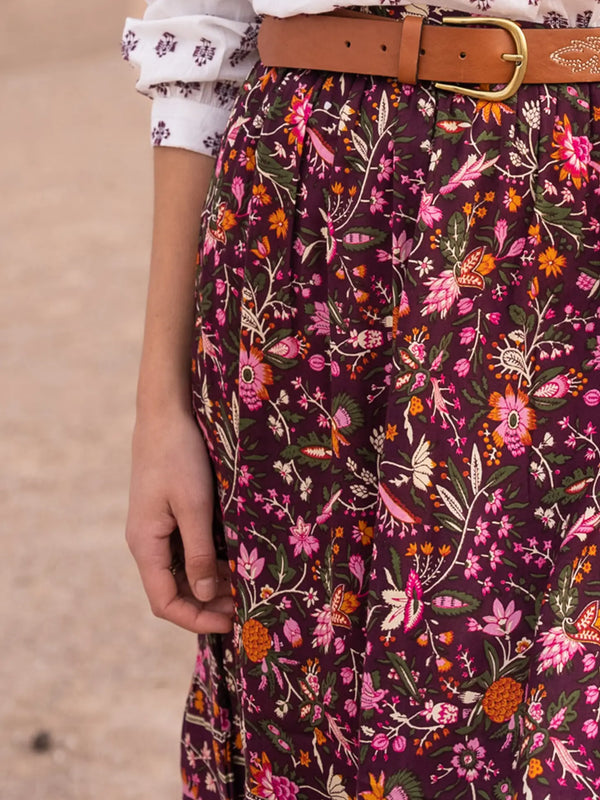 Praline Printed Midi Skirt- Aubergine Floral