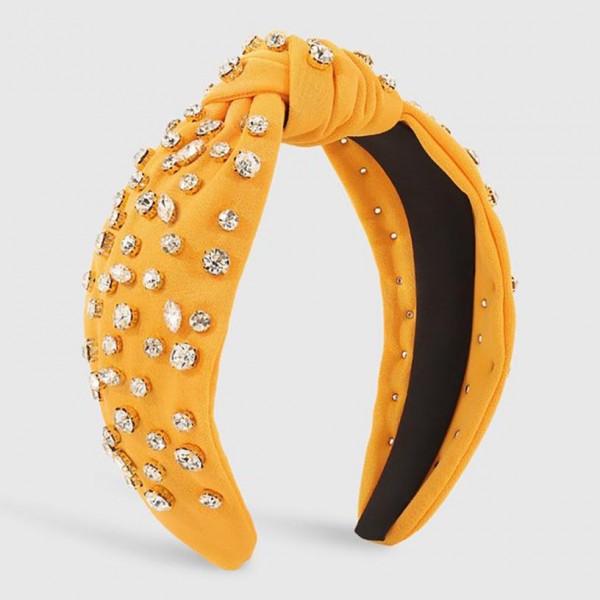 Rhinestone Studded Top Knot Headband- Yellow