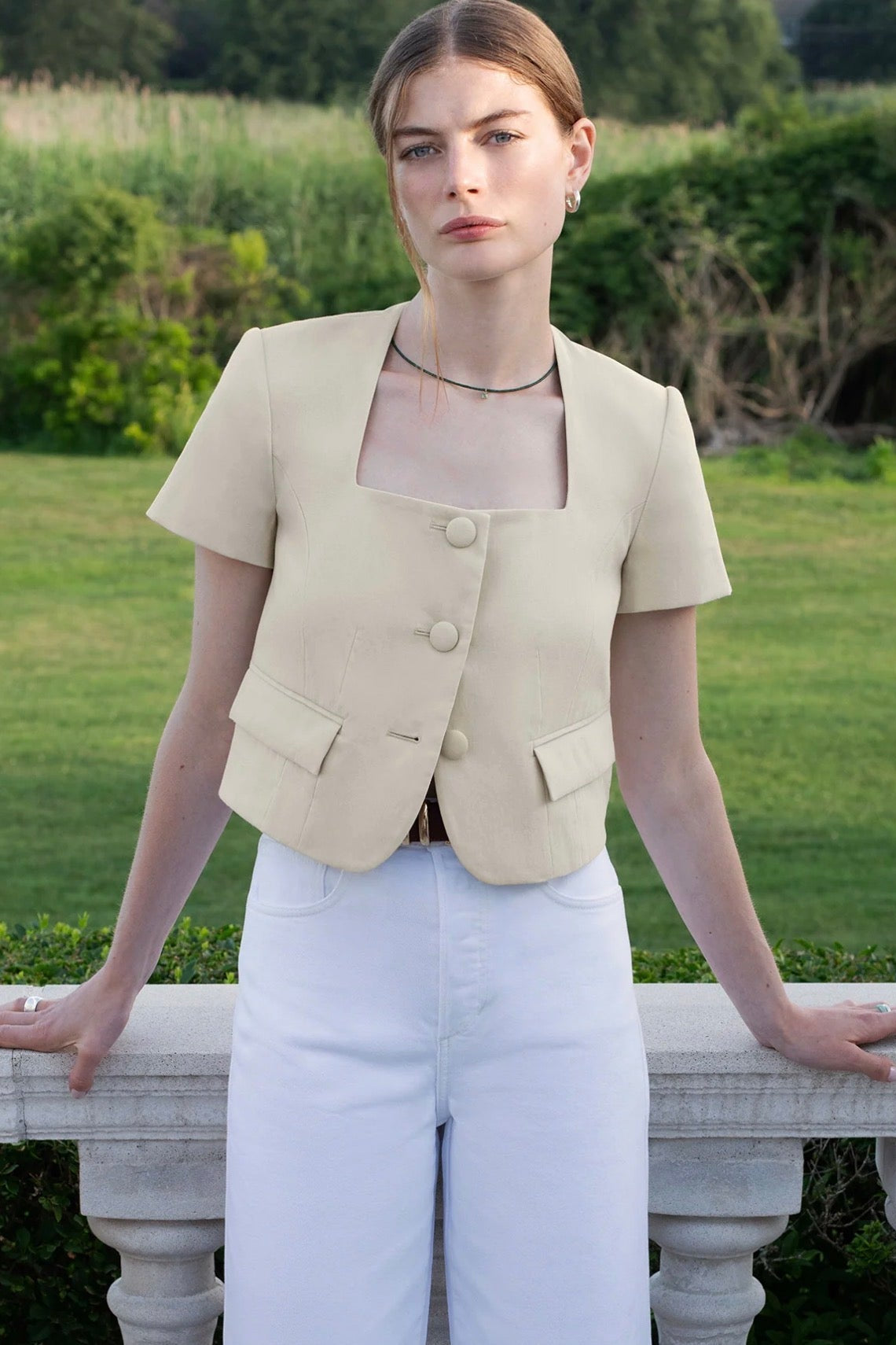 The Mayfair Linen Top- Light Khaki