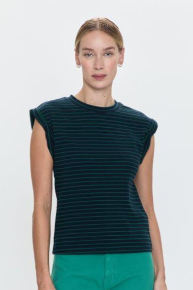 Olivia Rolled Cap Sleeve Top- Navy/Green ** Final Sale**