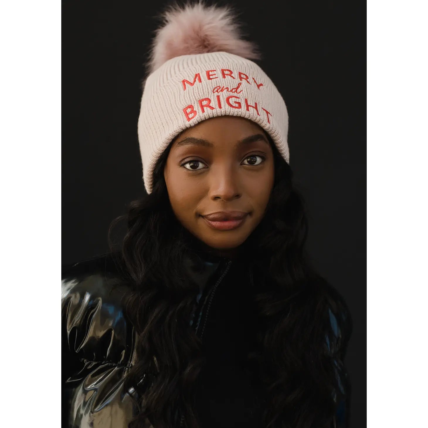 Merry & Bright Knit Pom Hat- Blush Pink