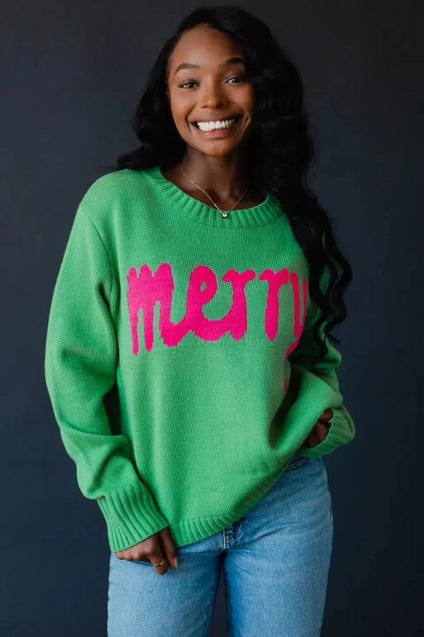 Merry Relaxed FIt Sweater- Bright Green