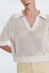 Emma Open Knit Polo- Dove Marl