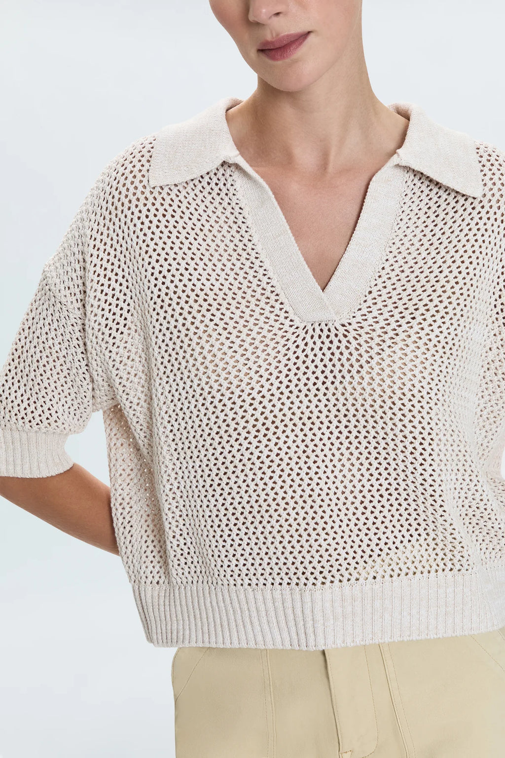 Emma Open Knit Polo- Dove Marl