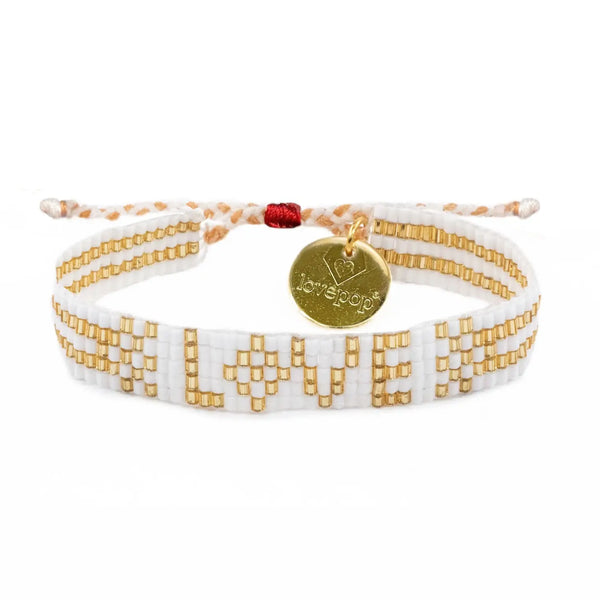 Seed Bead Love Bracelet- White and Gold