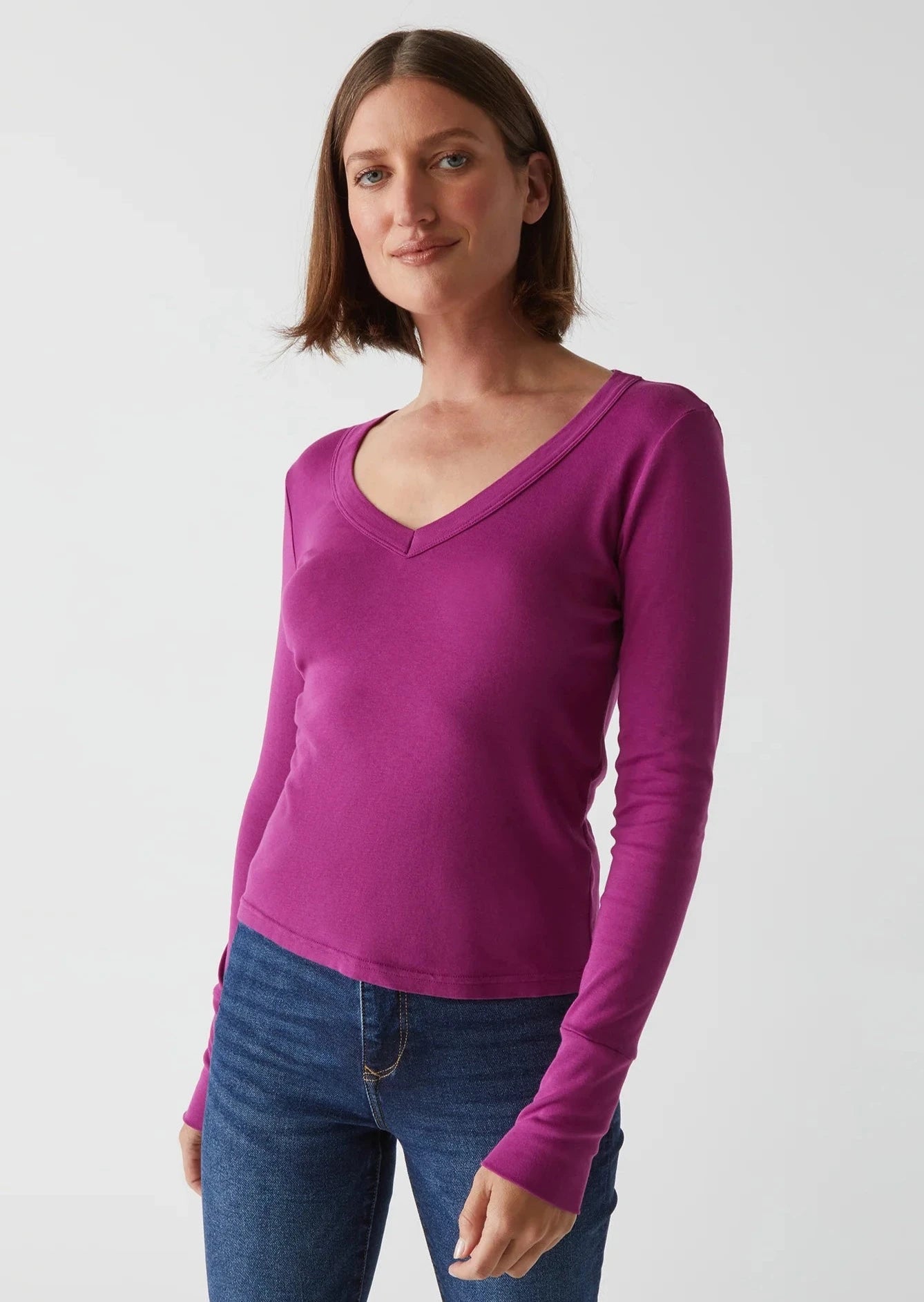 Logan V-Neck Tee- Berry