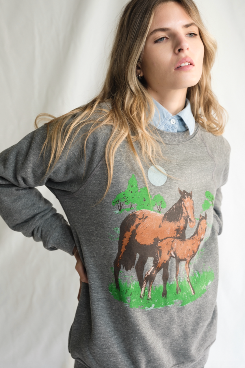 Stallion Fleece Sweatshirt- Heather Grey
