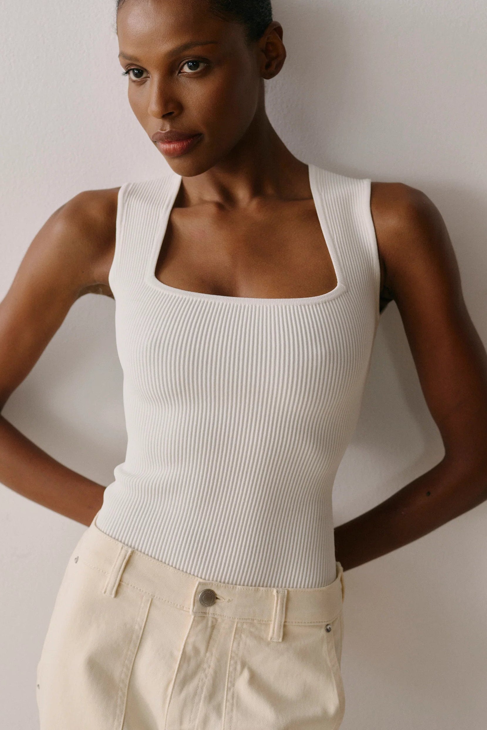 Square Neck Top-White
