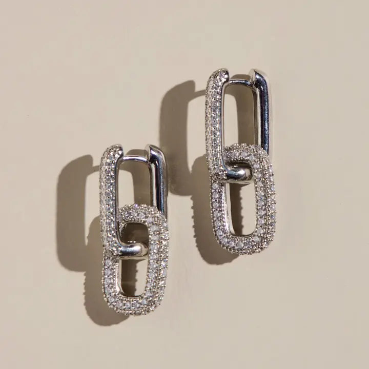 Silver Pave Double Link Hoops
