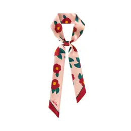 Camellia Silk Twilly Neck Bow- Red and Pink