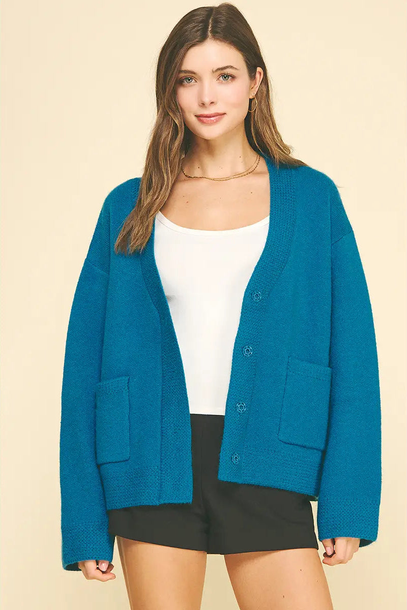 Oversized V-Neck Cardigan- Dark Teal