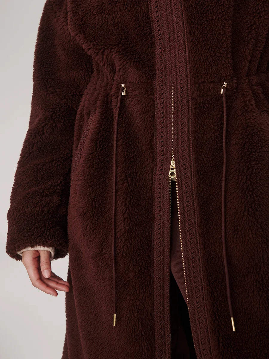 Bennet Long Sherpa Coat in Dark Chestnut