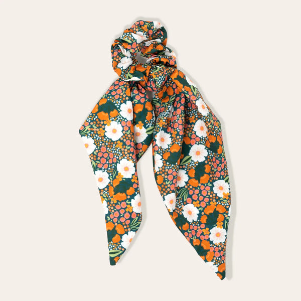 Green and Orange Floral Hair Tie Scarf