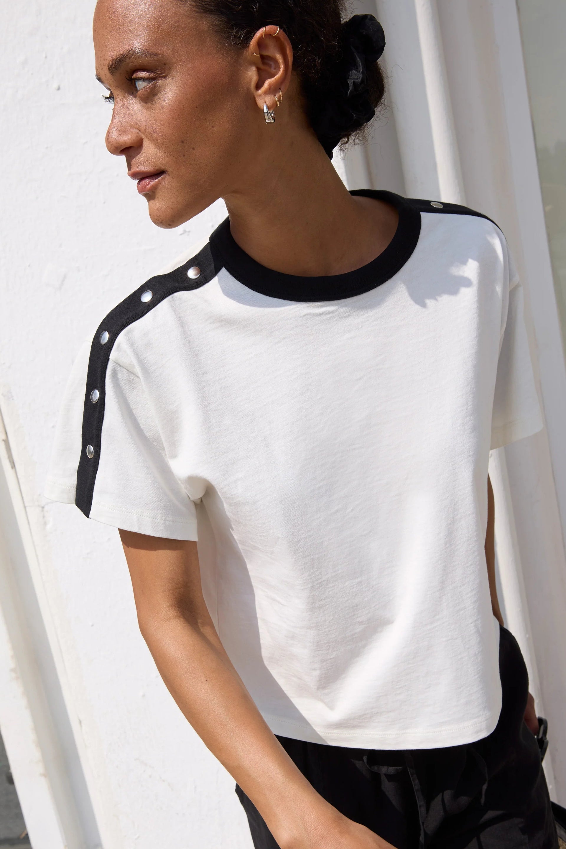 Ada Button Tee- Porcelain Color Block