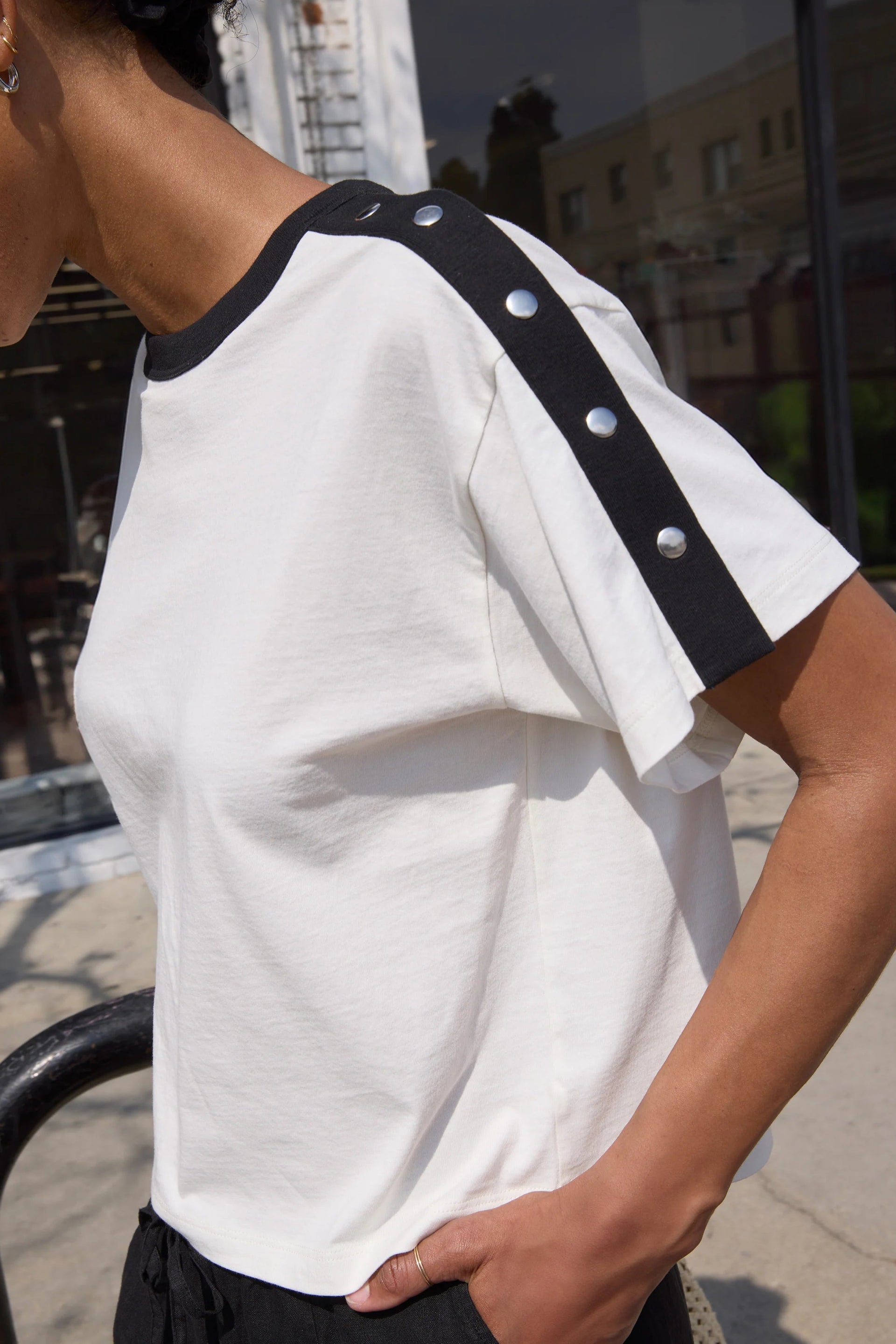 Ada Button Tee- Porcelain Color Block