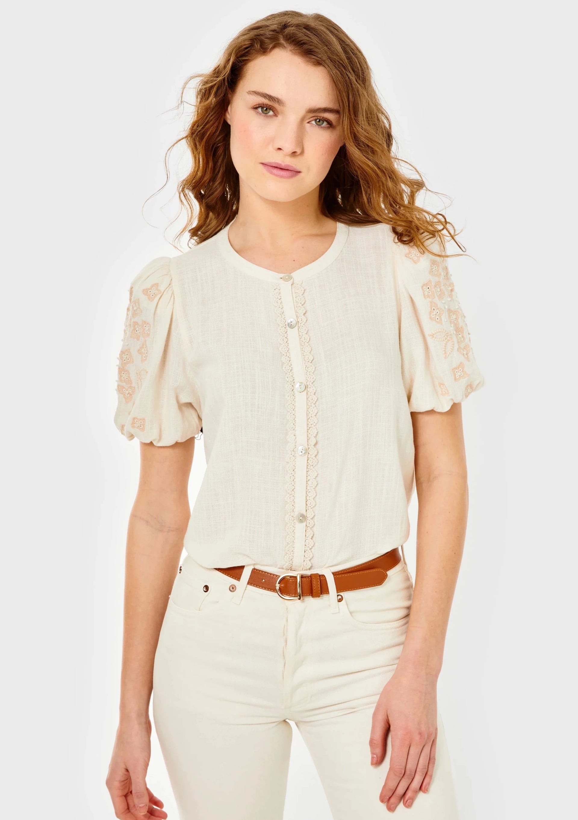Adeline Top Linen- Gardenia