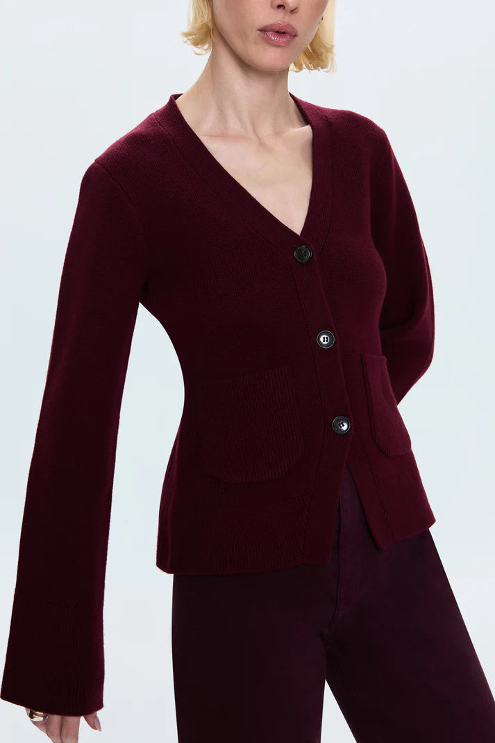Aeron V-Neck Cardigan- Claret