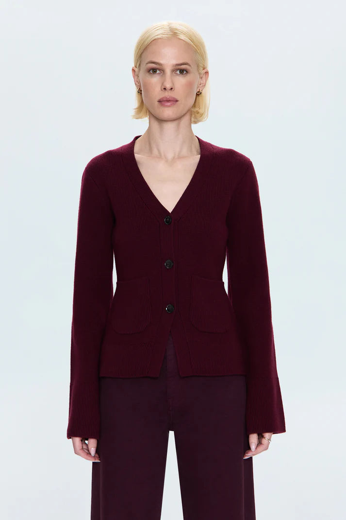 Aeron V-Neck Cardigan- Claret