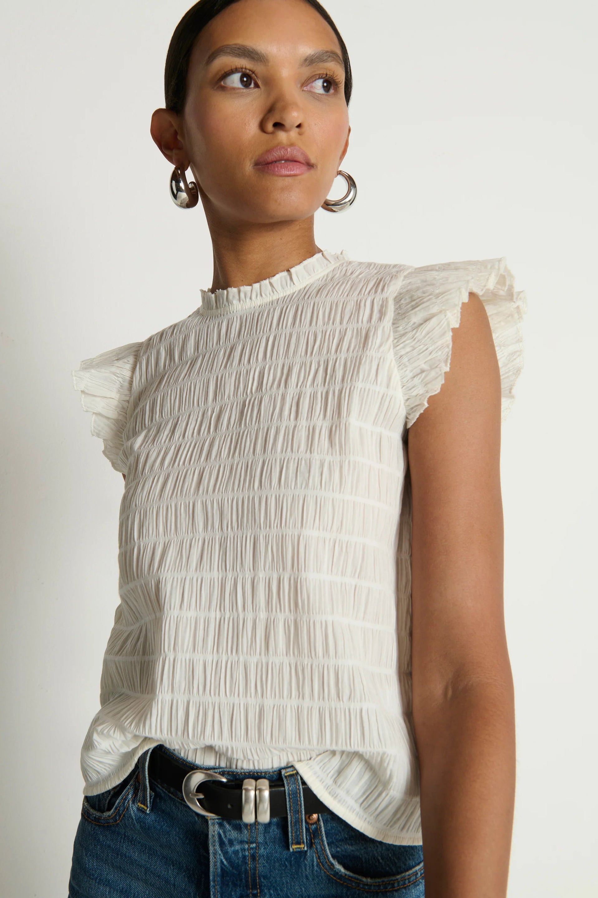 Ashley Ruffle Tank- Porcelain