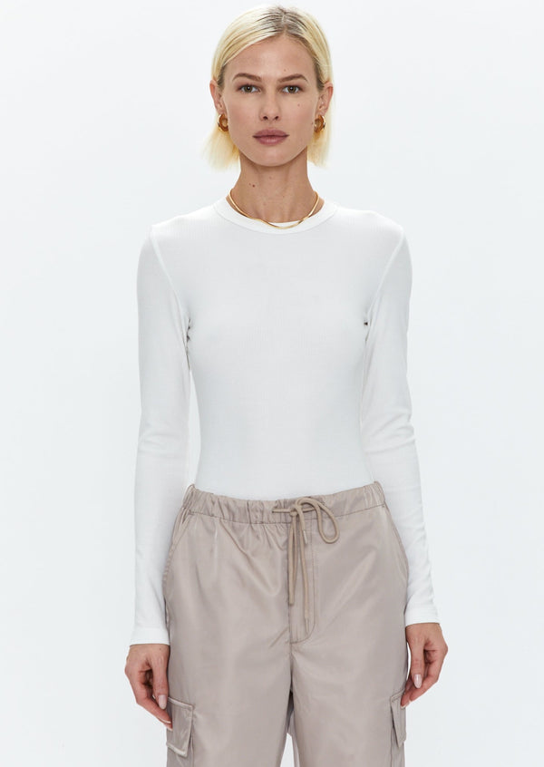 Bailey Ribbed Long Sleeve Top- White