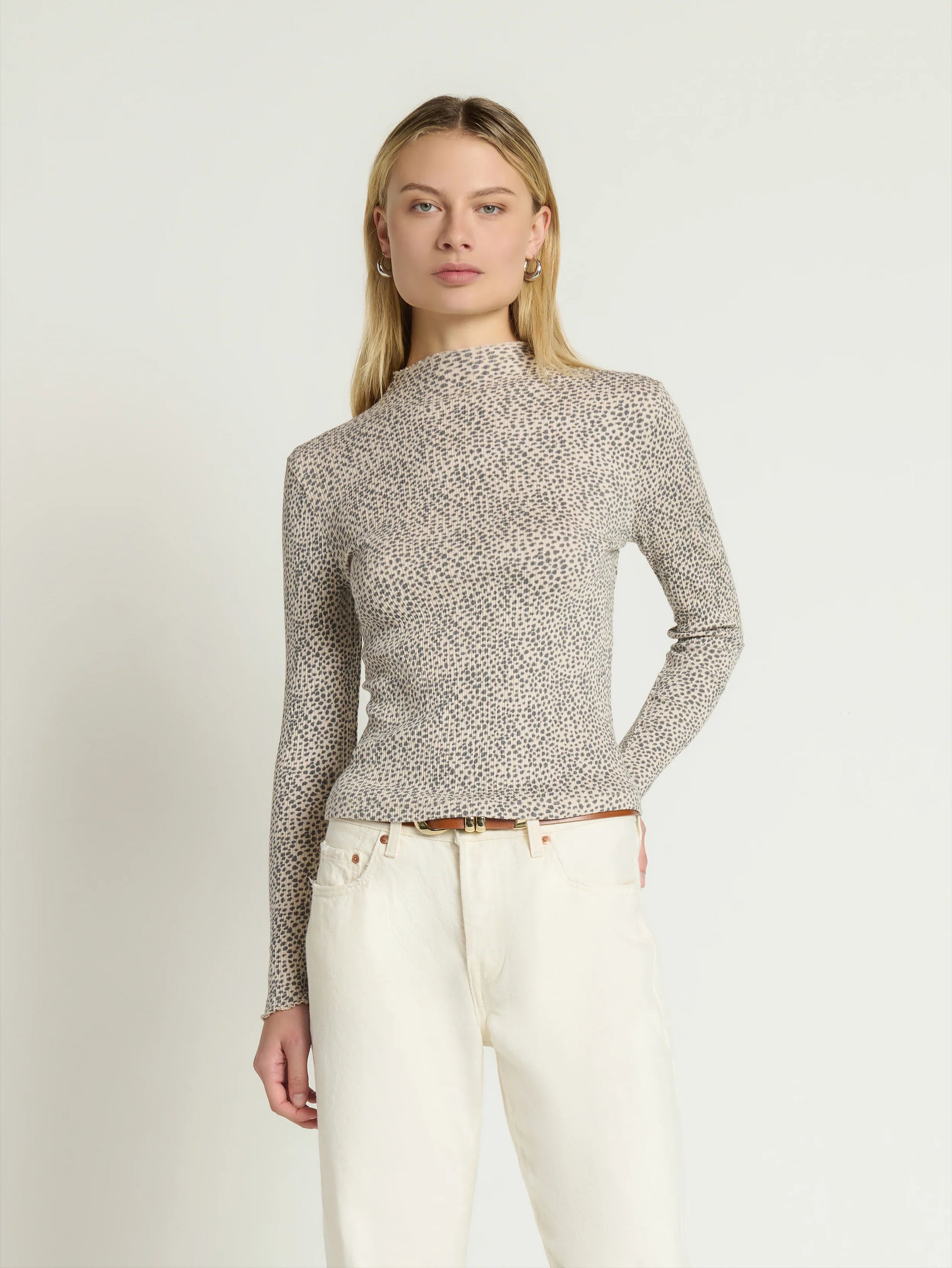 Brenna Mock Neck Top- Winter Pebble