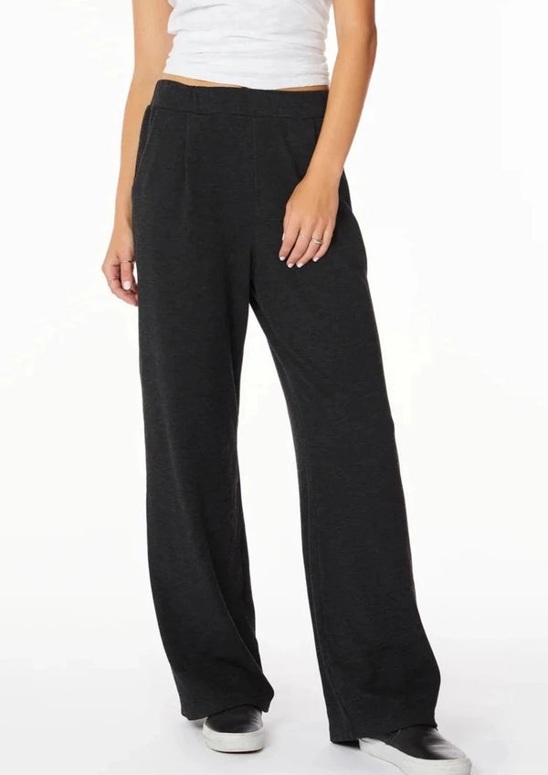Wide Leg Pleated Pant- Muted Black