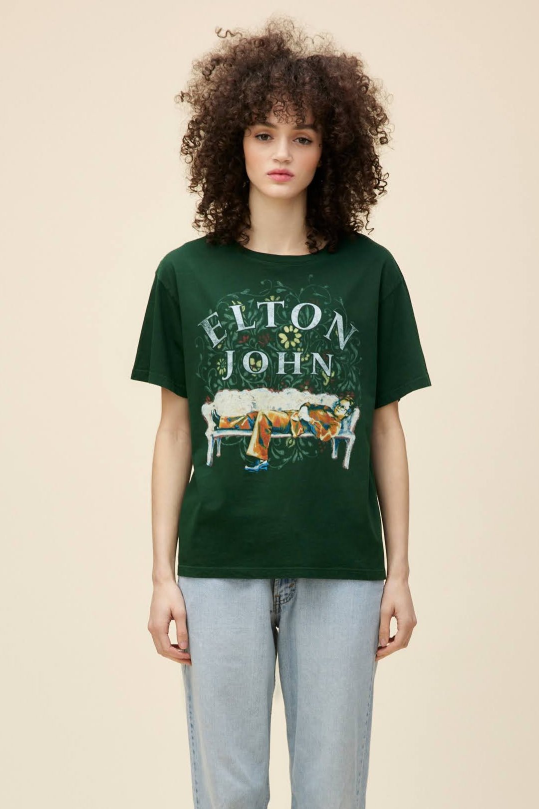 Elton John Floral Boyfriend Tee- Vintage Green **Final Sale**
