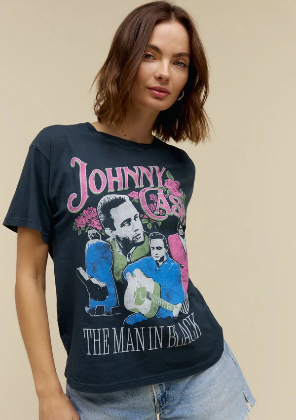 Johnny Cash A Man Comes Around Boyfriend Tee- Vintage Black