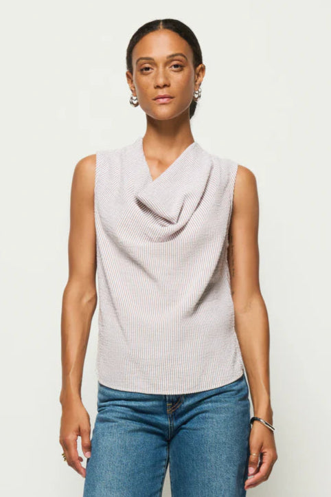 Cillie Cowl Neck Tank- Praline Stripe