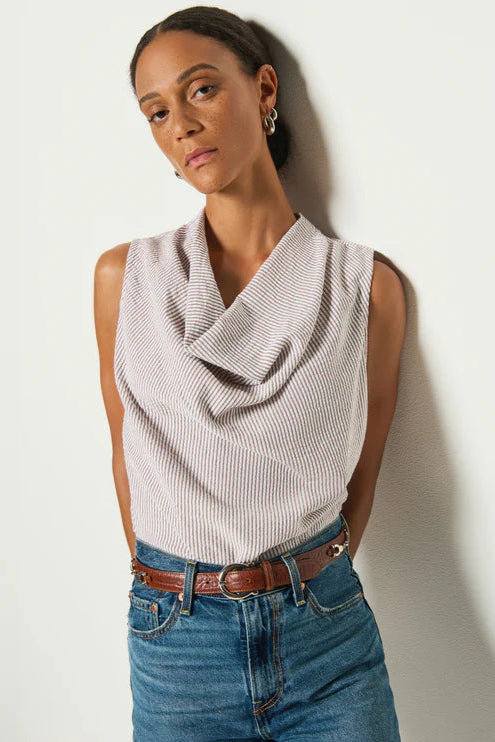 Cillie Cowl Neck Tank- Praline Stripe