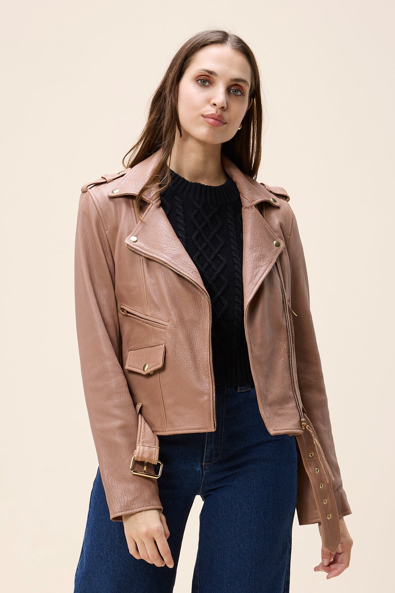 Asher Leather Moto Jacket- Chocolate Malt