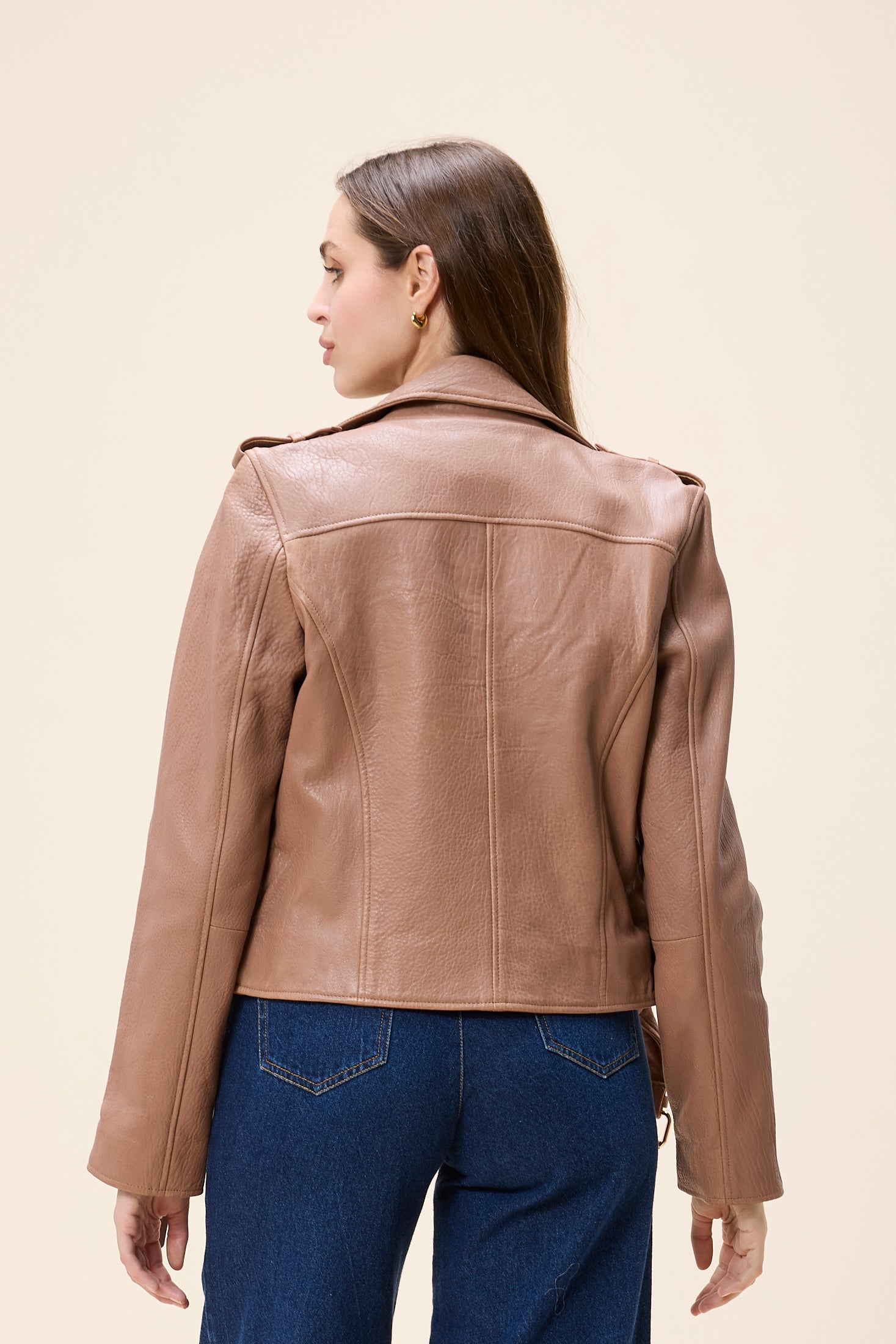 Cleobella Asher Leather Moto Jacket- Chocolate Malt
