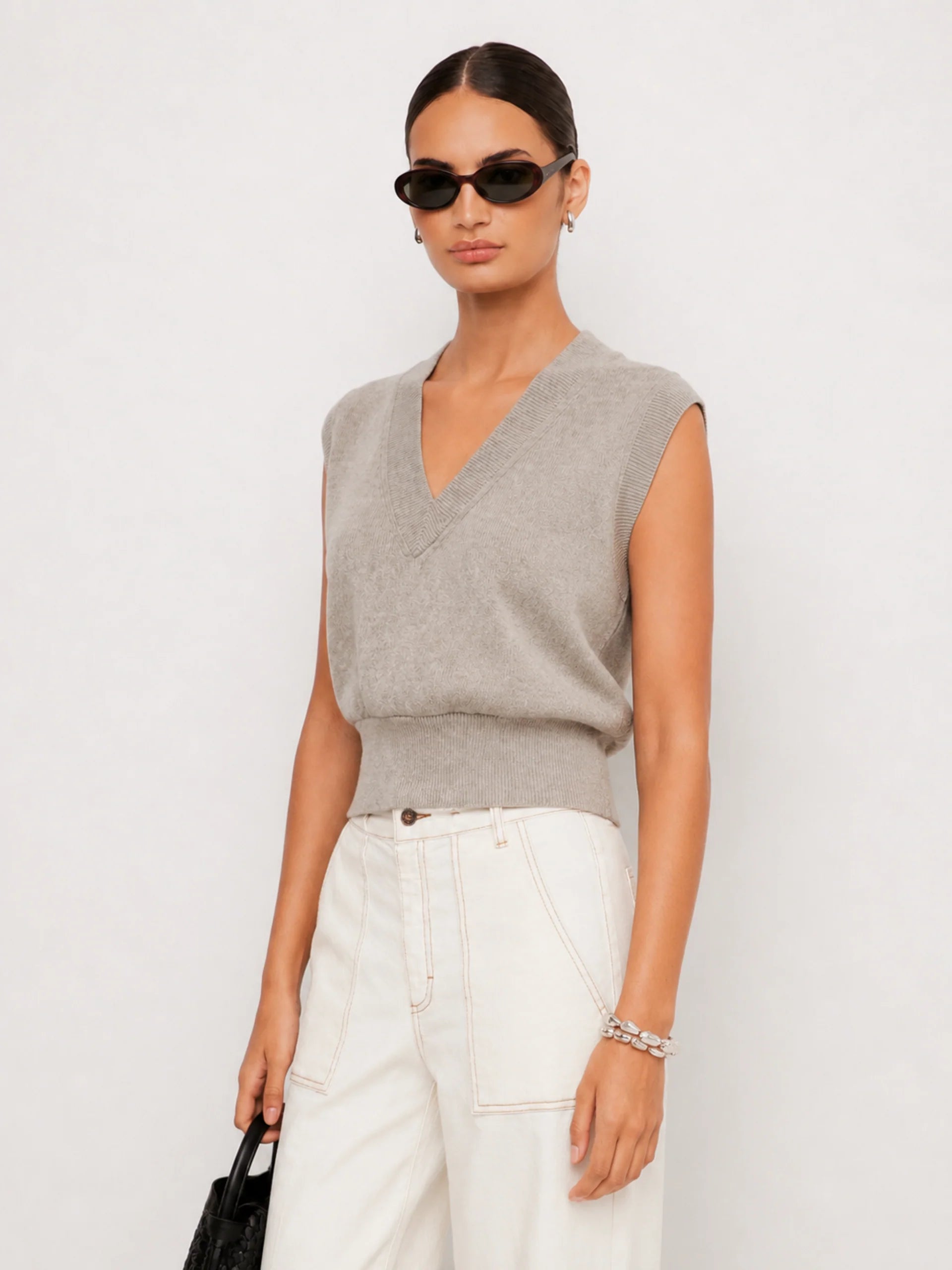 Holly V-Neck Top- Light Tan