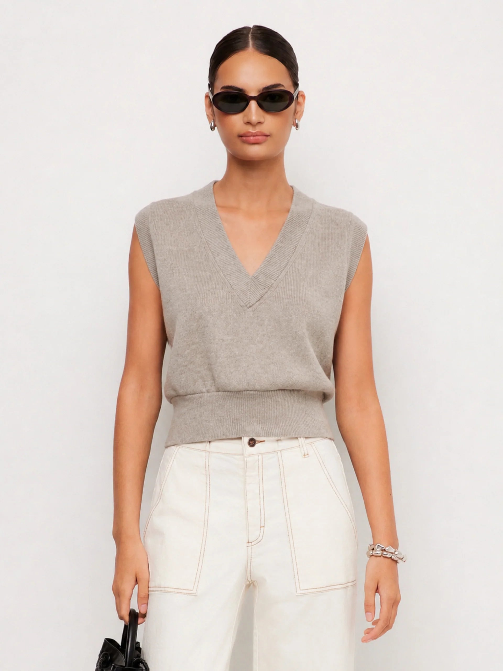 Holly V-Neck Top- Light Tan
