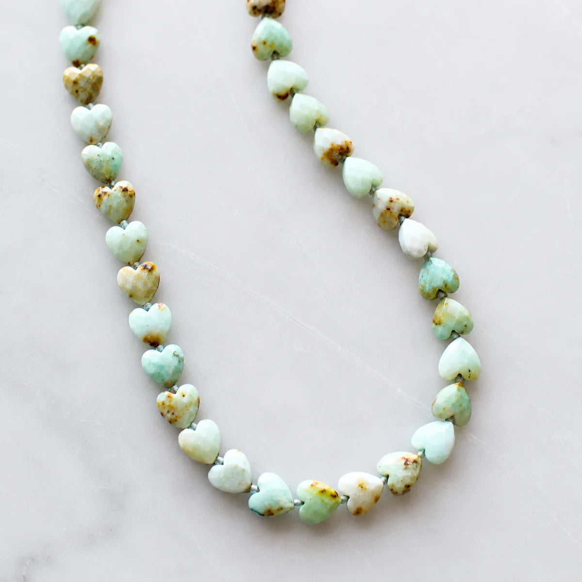 Green Opal Heart Beaded Necklace