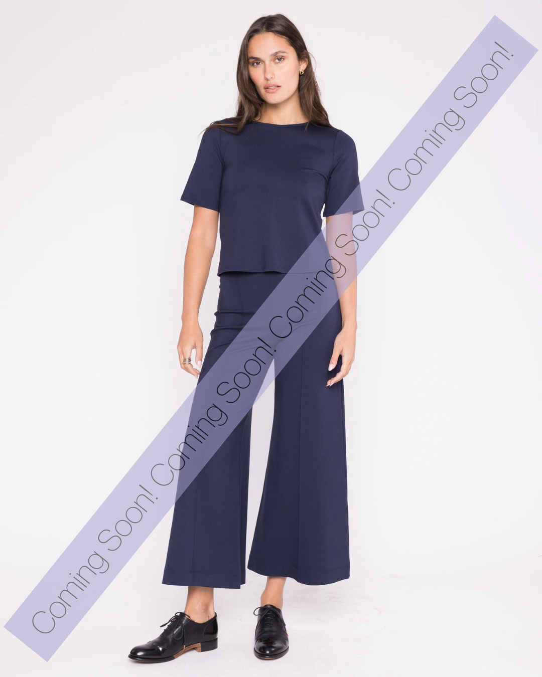 Navy Ponte Knit Wide Leg Pant- Navy